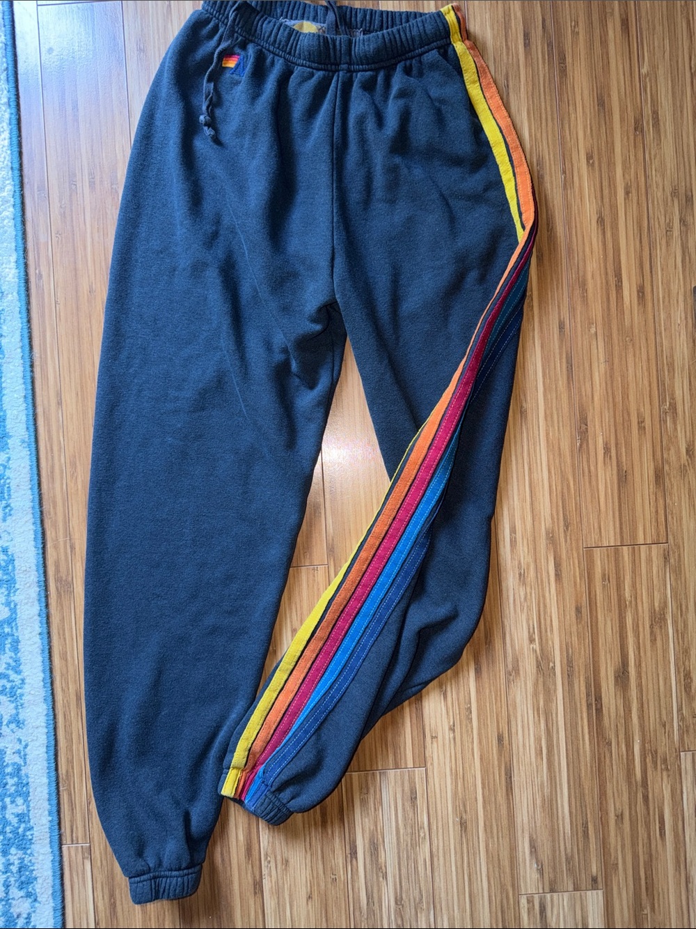 Aviator Nation Charcoal Joggers with Rainbow Side Stripes